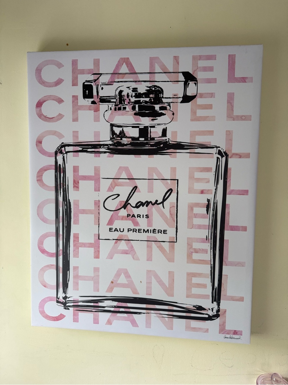 CHANEL Pink & Black Perfume Bottle Wall Painting